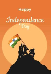 happy independence day is write on up of the image. same army officers are pick indian flag.