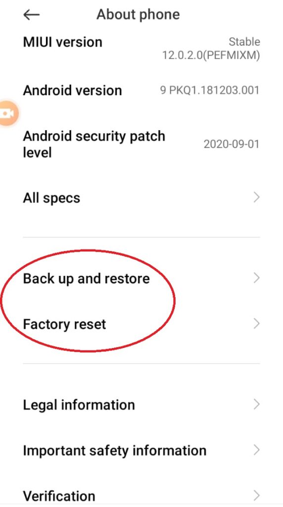 Reset and backup