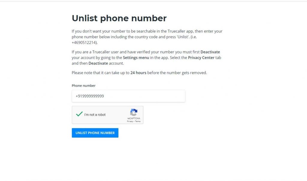 Unlist Phone number