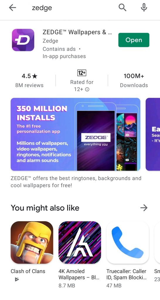ZEDGE on play store