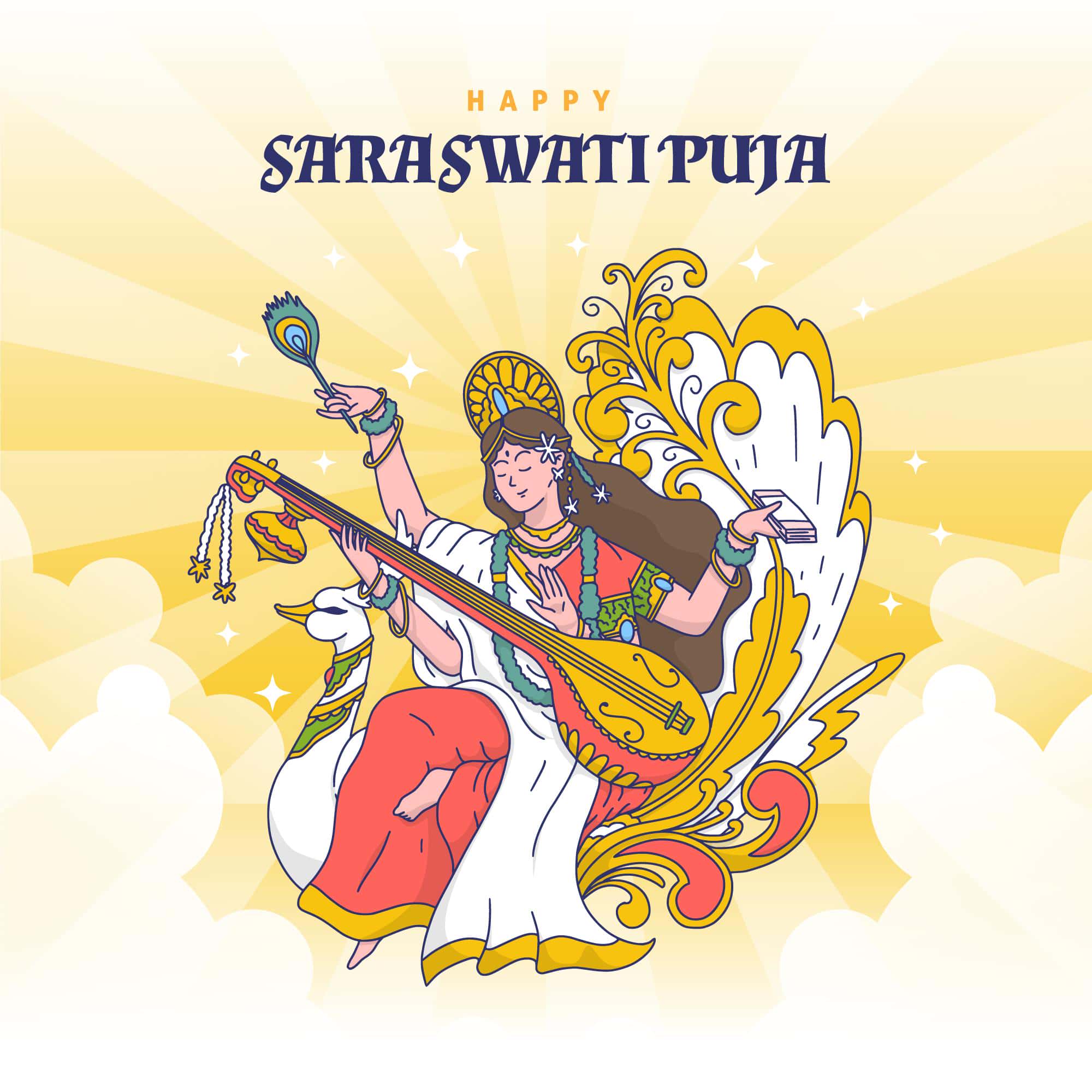 Happy Saraswati Puja Wallpaper Download