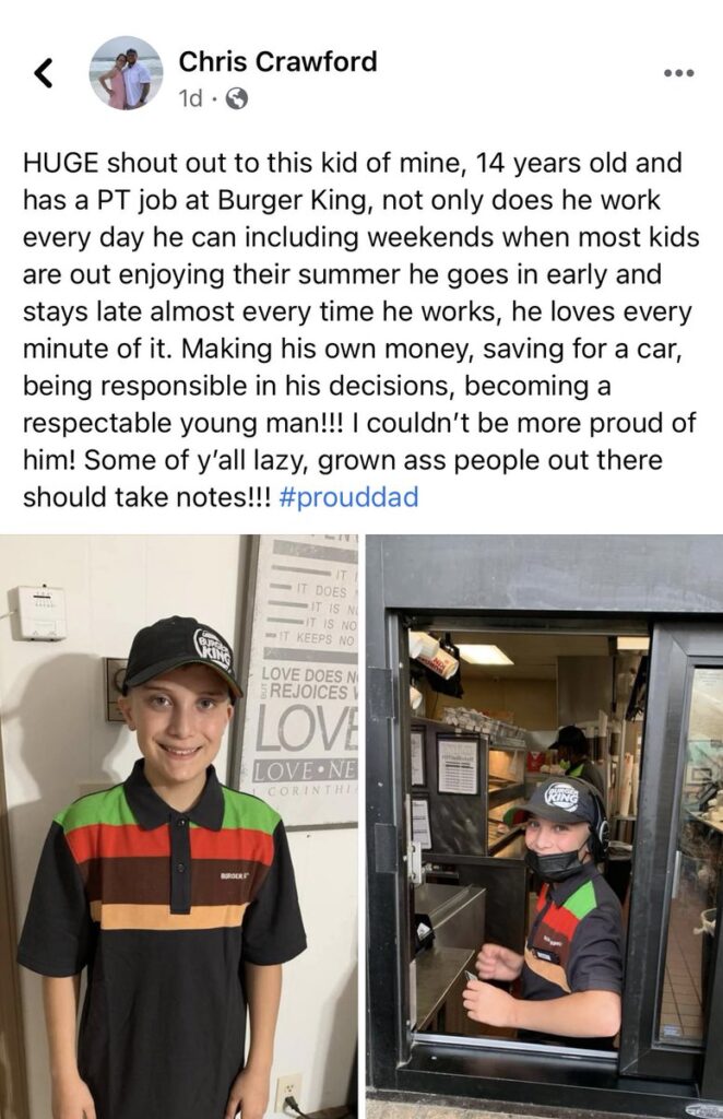 Dad Sparks Debate After Posting Pics of Son Working at Burger King